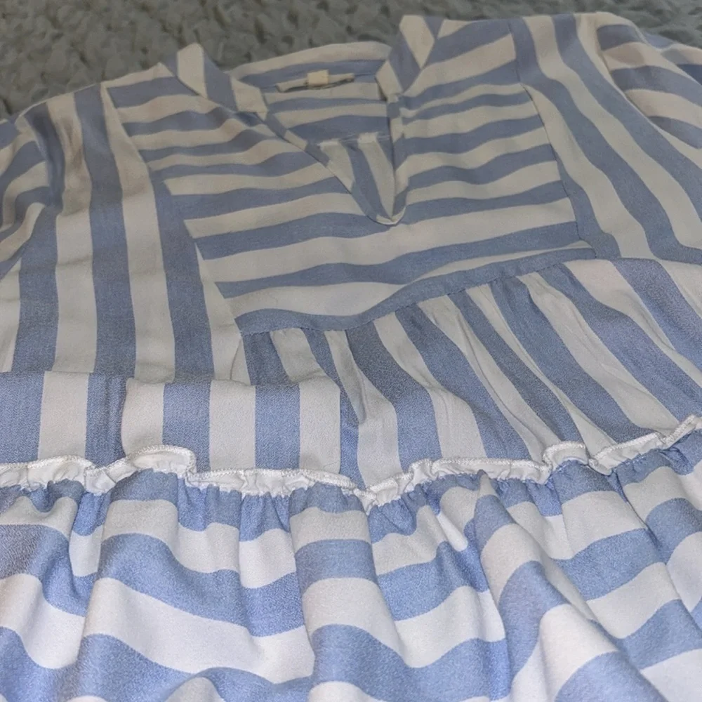 Blue and White Striped Women's Dress - Picture 2 of 4